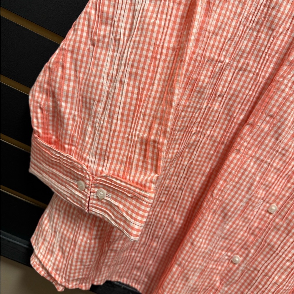 Foxcroft 24W Coral White Gingham Crinkle Button-Up Shirt - Picture 4 of 5